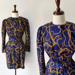 Vintage 80s Belted Pencil Dress • 1980s Business Attire Button Down Mini Size S